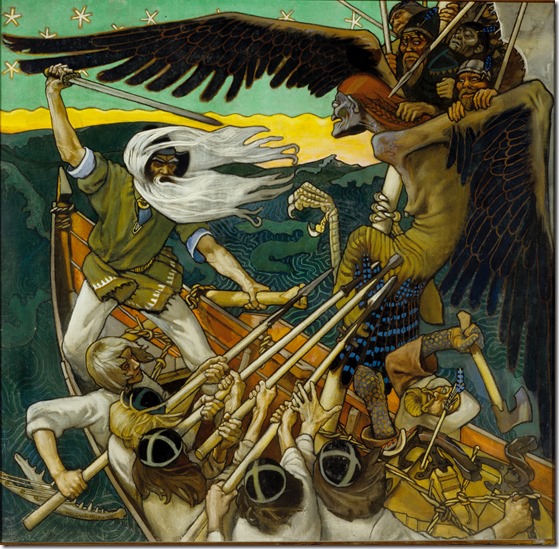 The Defense of the Sampo (1896). Tempera on canvas, 125 × 122 cm (49.2 × 48 in). Turku Art Museum by Akseli Gallen-Kallela